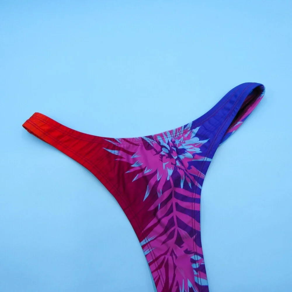 B‎ FYNE XL Multi Tropical Brazilian Deep Cut Thong Bikini Bottom Beach Swimwear